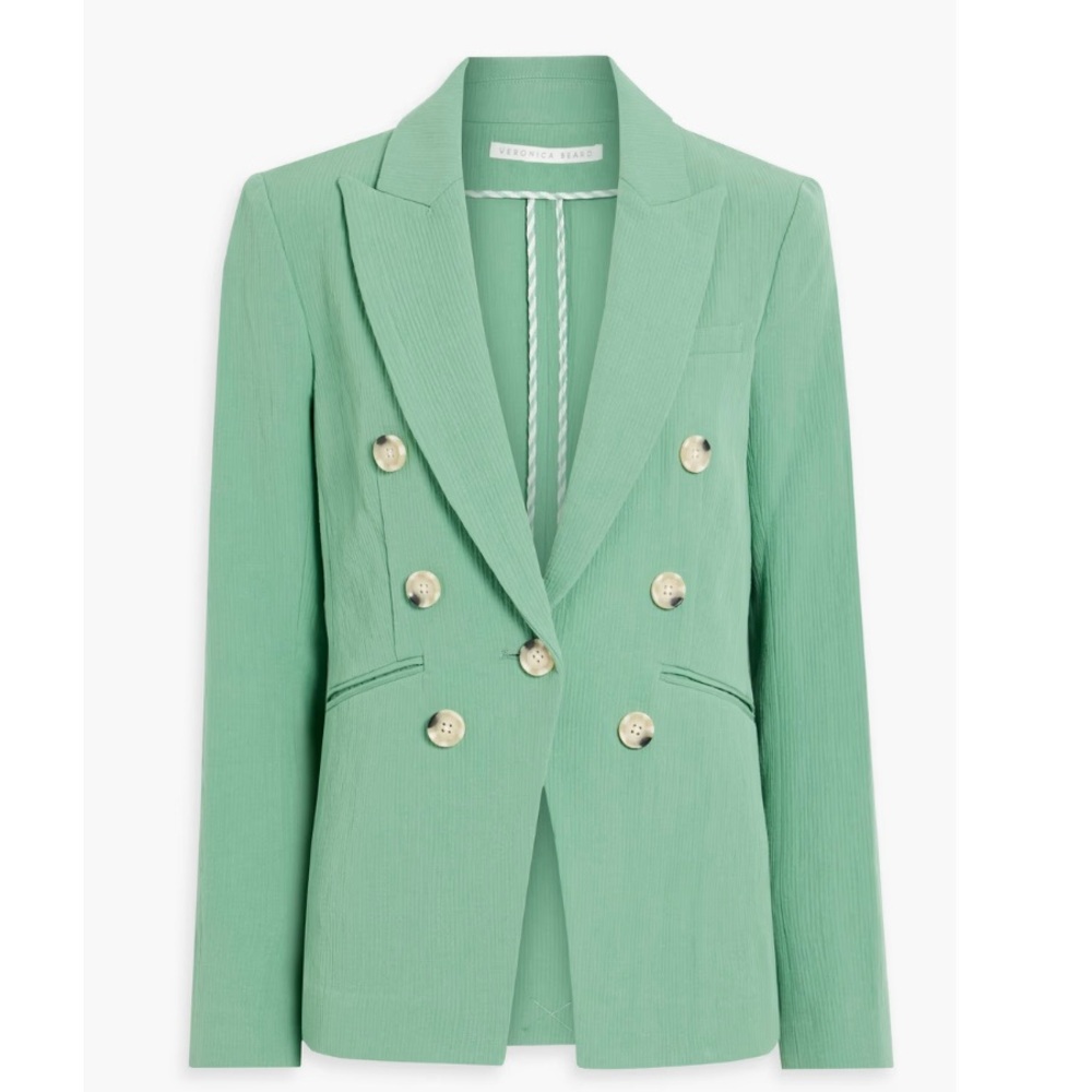 Veronica Beard Emsley Linen Blend Seersucker Blazer Agate Green